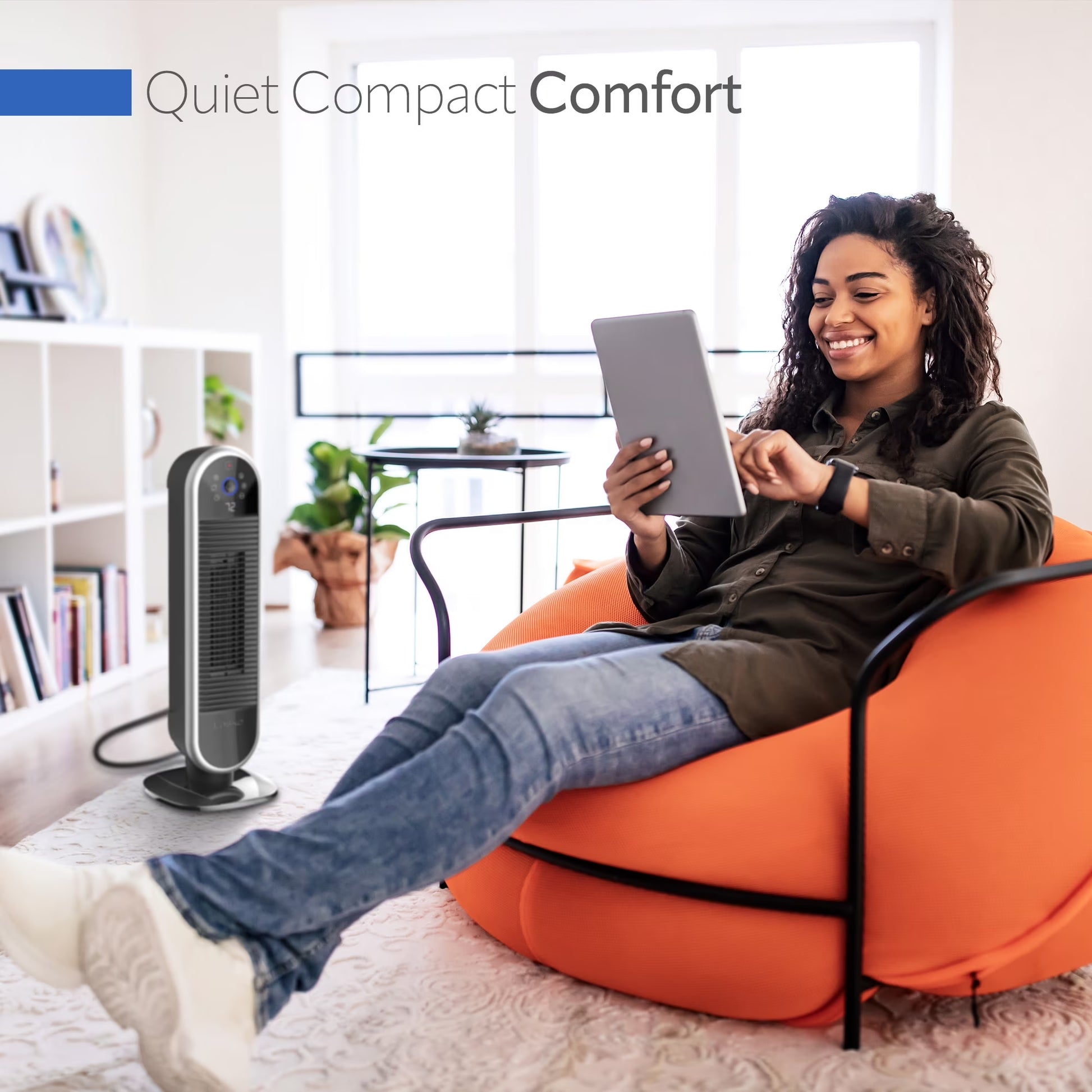 22" Smart Tower Heater Powered by Aria, Wifi, Works with Alexa, Google, Black, AR122