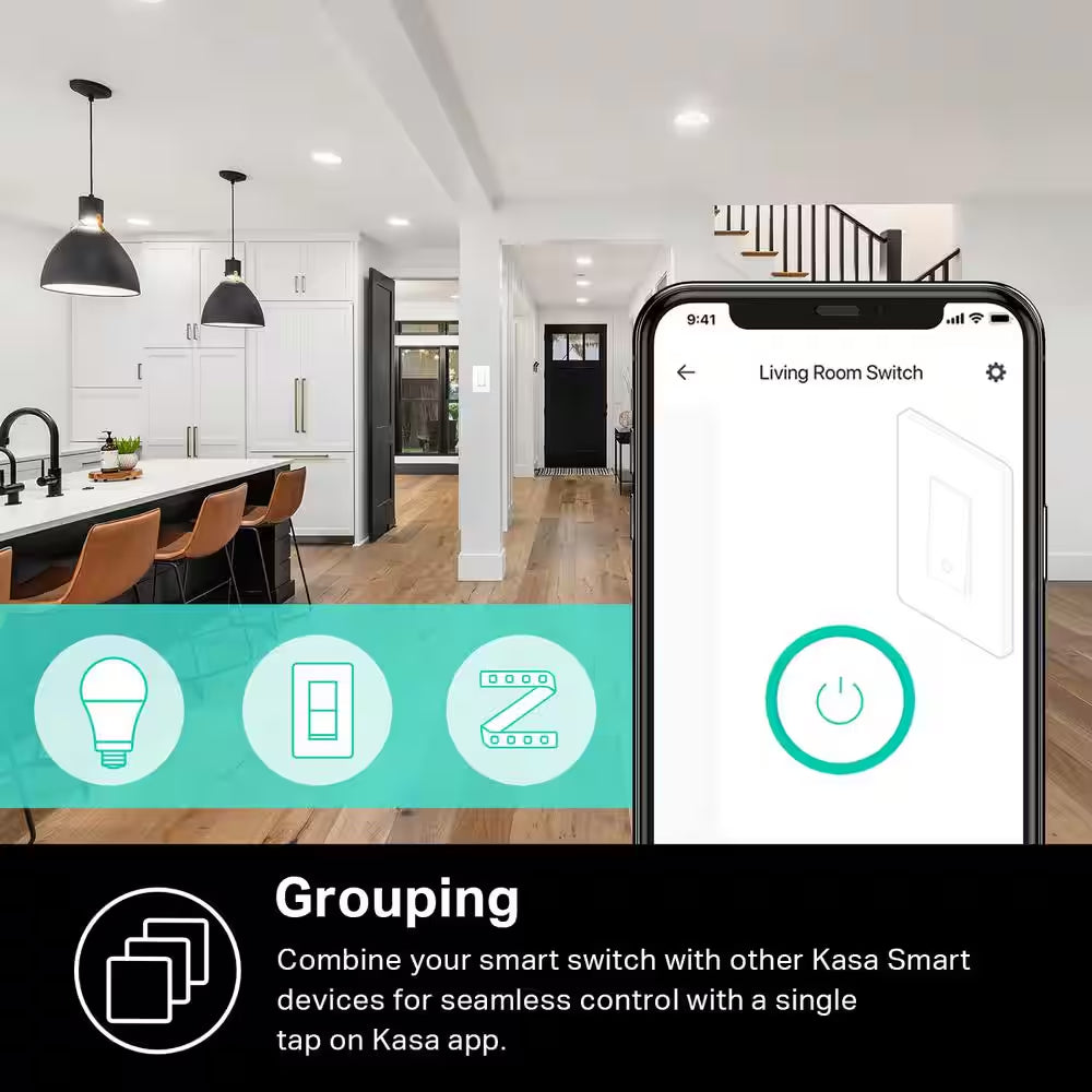 15 Amp Smart Light Switch Single-Pole 1-Way Light Switch with Alexa and Google Home in White (1 Pack)