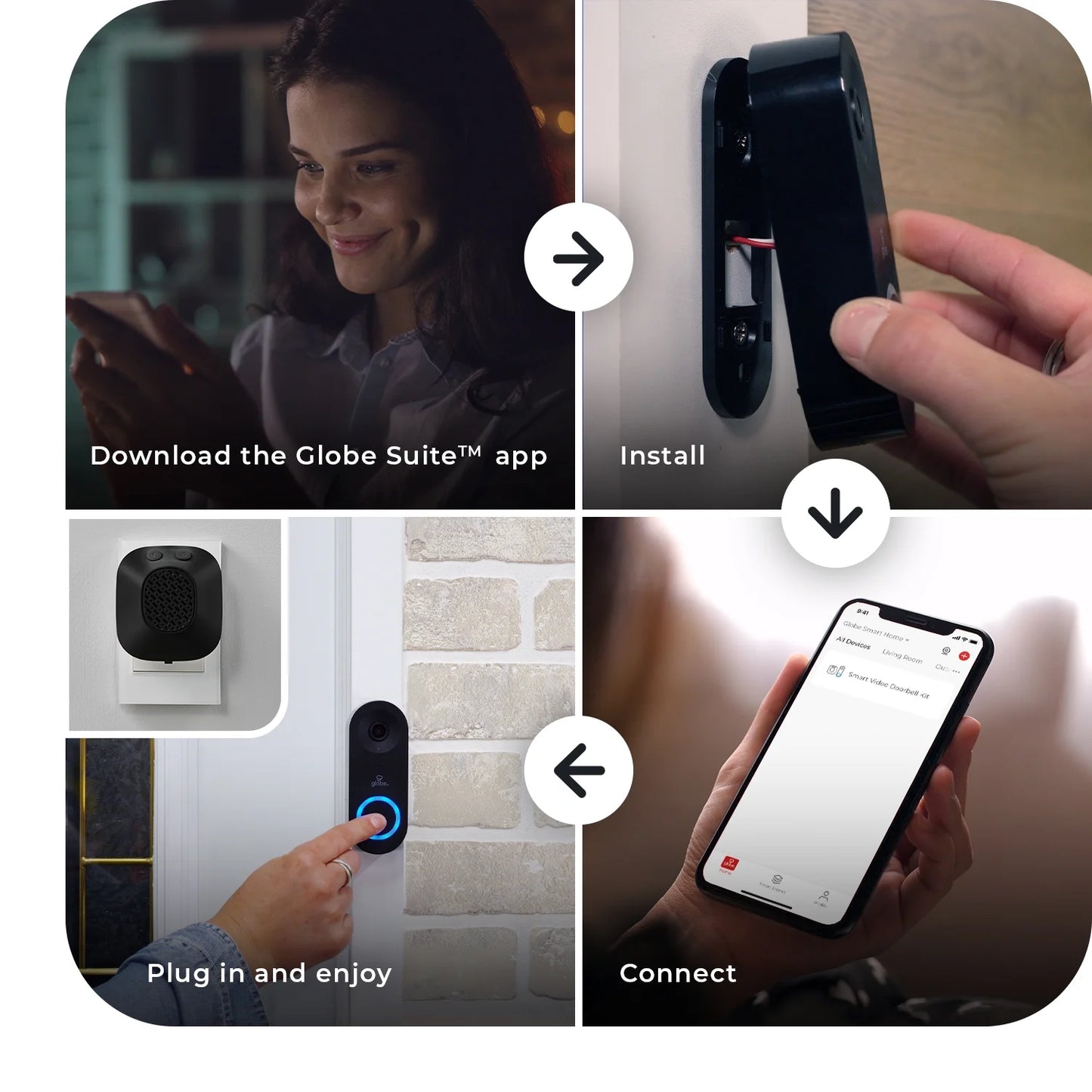 Black Plastic Wired Smart Motion Detection Doorbell Kit
