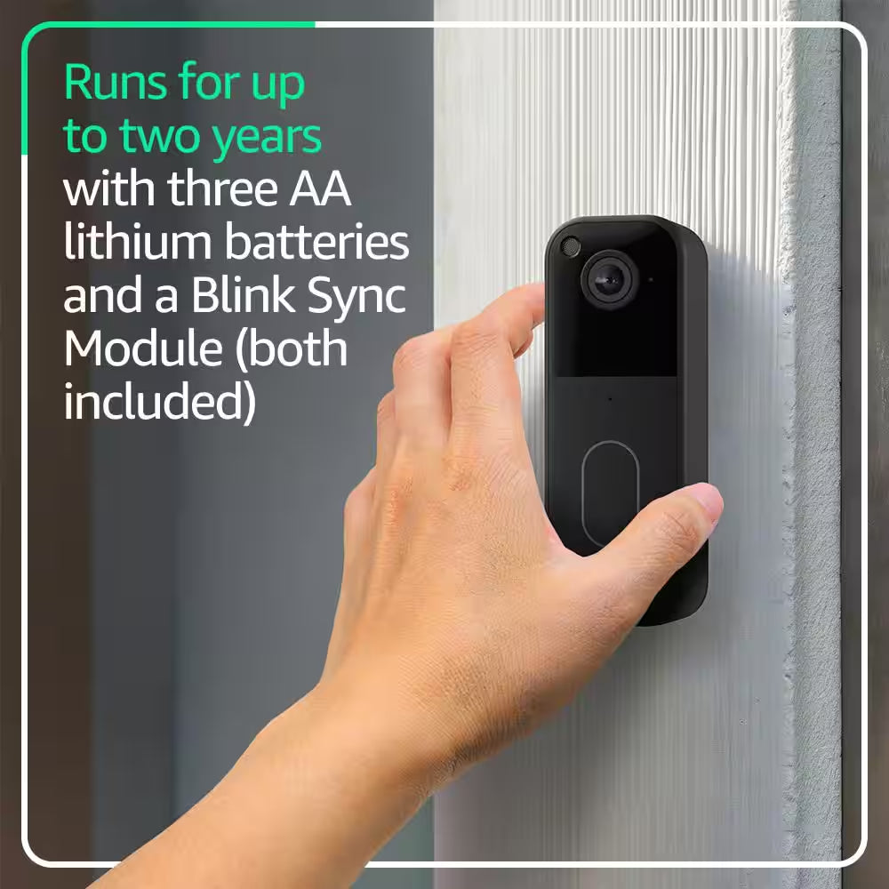 Video Doorbell System - Wireless - Battery Operated Smart Video Doorbell Camera and Included Sync Module Core,Black