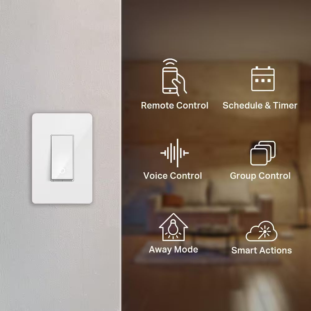 15 Amp Smart Light Switch Single-Pole 1-Way Light Switch with Alexa and Google Home in White (1 Pack)